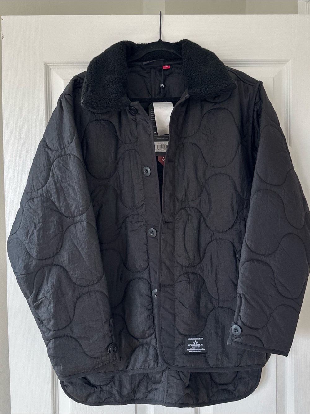 Alpha Industries Women’s Black Quilted Puffer Jacket with Sherpa Collar
